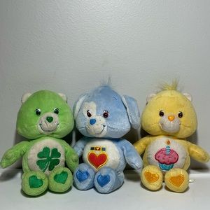 Lot of 3 Small Care Bears, 2002, 2003, Good Luck Bear, Birthday, Blue Yellow